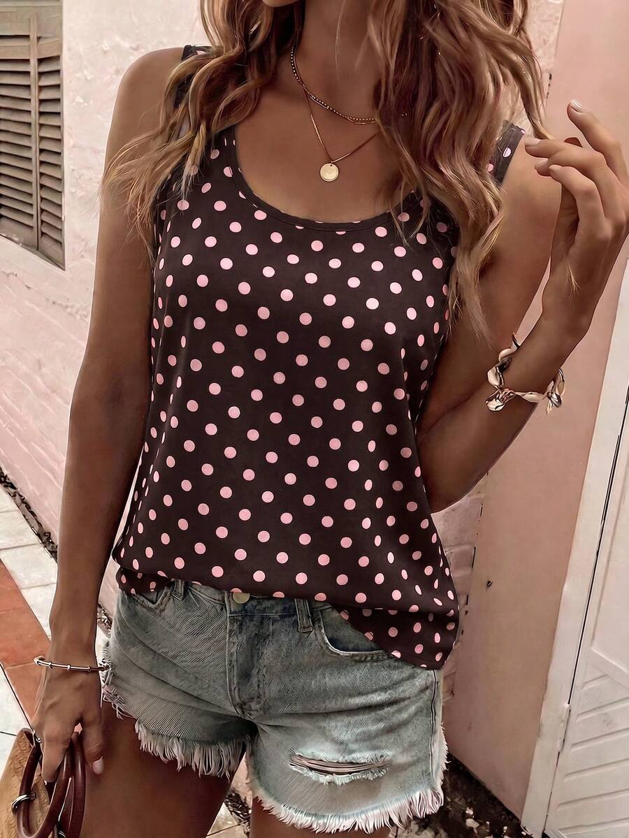 EMERY ROSE Top de tirantes casual y versátil para mujer, de cuello en U, con bloques de color y lunares, nuevo y de alta demanda para primavera/verano - Multicolor - Ver 1