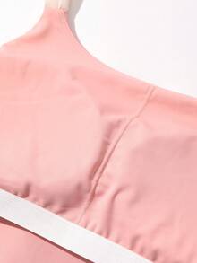 DAZY Contrast Color Shoulder Strap Padded Cropped Sports Bra For Women - Pink - View 9