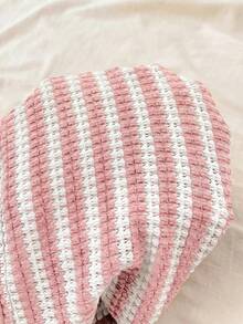 SHEIN Tween Girls' Casual Vacation Home Textured Knit Fitted Cropped Square Neck T-Shirt,White Cute Top Spring Tops Girly For Teen Girl Cottagecore - Pink - View 5