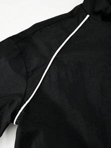 SHEIN 青少年女孩秋季套裝 2件/套 時尚休閒運動風 黑色立領夾克與長褲套裝，時尚俐落 - 黑色 - 查看 6
