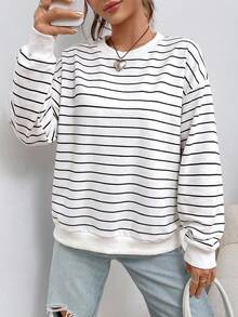 SHEIN EZwear 休閒簡約印花圓領長袖寬鬆女款運動衫 - 彩色 - 查看 4