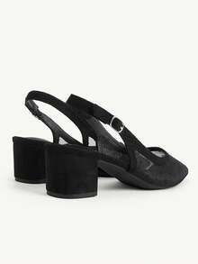 CUCCOO CHICEST French Polka Dot Mesh Pointed Shoes Thick Heel Back Strap Design Gentle Polka Dot High Heel Shoes - Black - View 6