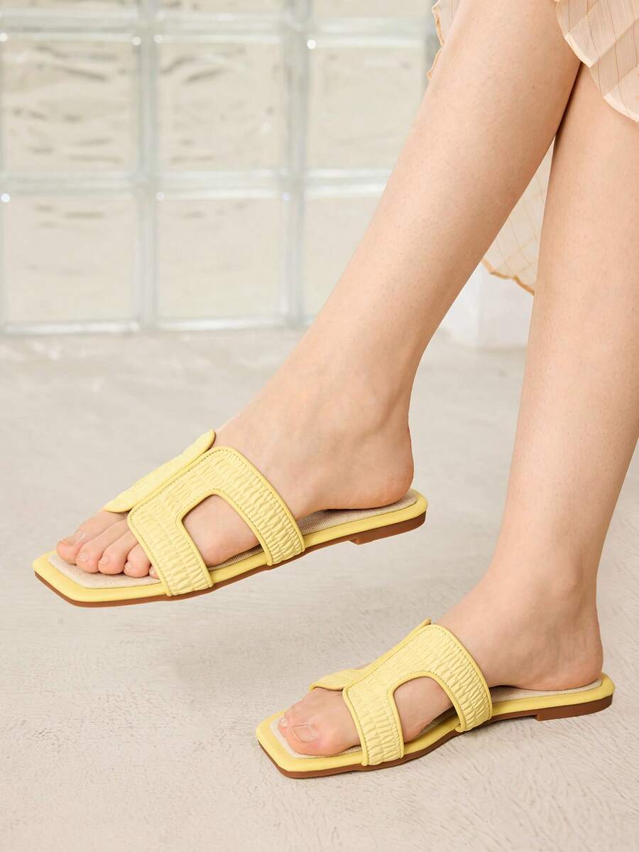 MOTF PREMIUM SUMMER NEW YELLOW BEACH VACATION CASUAL WOMEN'S FLAT SANDALS - Yellow 2 - View 2