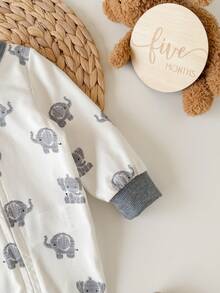 SHEIN Newborn Baby Girl Casual Cute Knitted Cartoon Pattern Long Sleeve Home Wear Romper - Grey - View 5