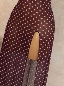 Bellisia 2026 Latest Fashion Beach Cover-Up Dress, Sexy Elegant Influencer Style, Blue Ruffle Trim With Coffee Base And Blue Polka Dot, High Slit Spaghetti Strap Long One-Piece Vacation Cover-Up - Multicolor - View 8