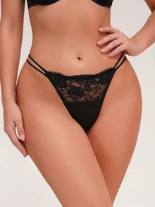 Floral Lace G-String Sexy Lingerie - Black - View 1