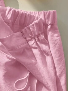 Comfortcana Women's Light Pink Open Front Vest And Shorts 2 Pieces Set Brunch Summer Elegant - Baby Pink - View 6