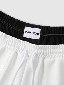 PAVTROS 男士美式學院風徽章刺繡寬鬆寬腿運動長褲，2合1針織運動褲，美式復古學院風，高街時尚，奢華運動風，適合日常通勤、校園活動、聚會、輕社交、高爾夫及其他戶外運動，節日禮物 - 白色 - 查看 3