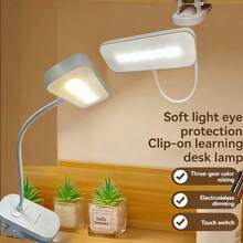 1pc Clip LED Desk Lamp With 3-Color Temperature Adjustable, Clamp & Stand Styles, Touch Control, Suitable For Office, Student Study & Reading - White - View 1