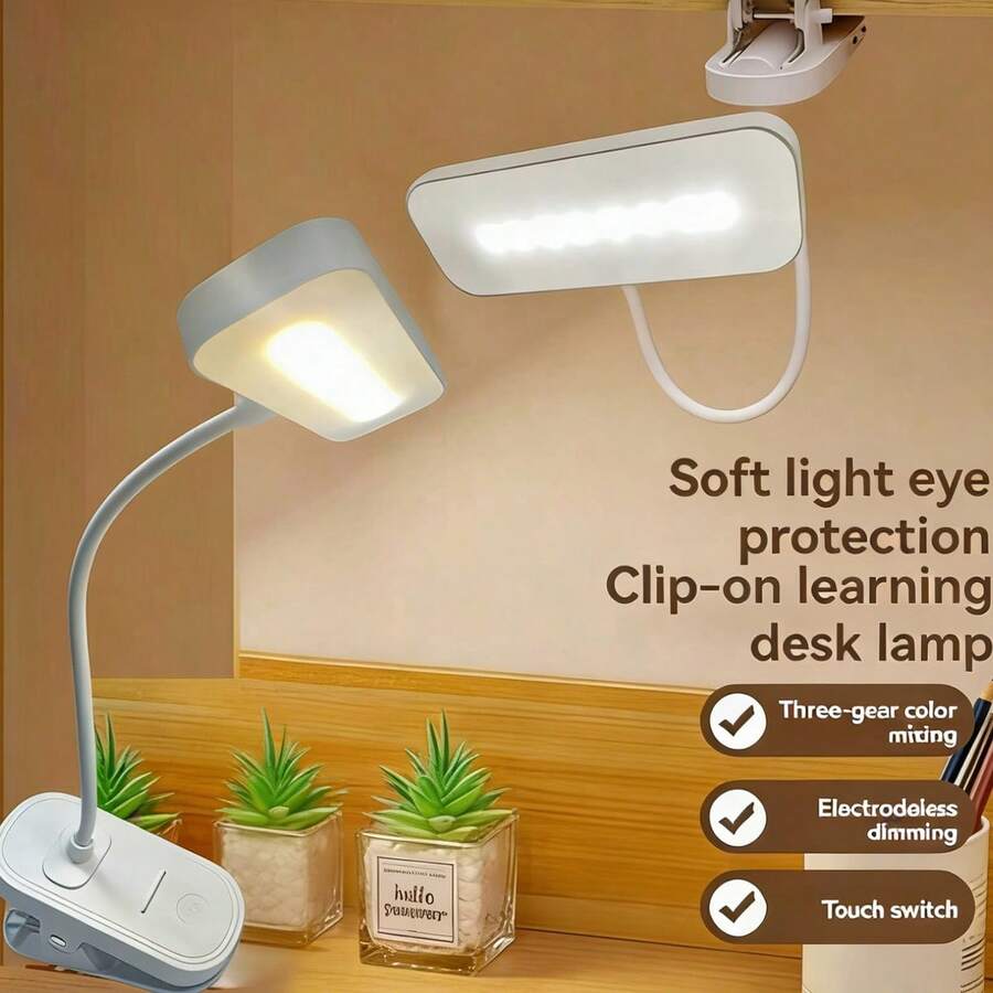 1pc Clip LED Desk Lamp With 3-Color Temperature Adjustable, Clamp & Stand Styles, Touch Control, Suitable For Office, Student Study & Reading - White - View 1