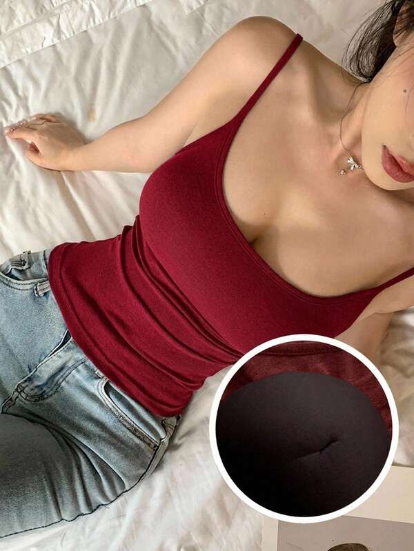 DAZY 女款加厚內墊細肩帶背心 修身純色四季基礎層