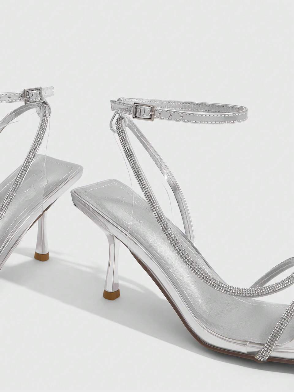 CUCCOO SZL Women's Fashion Pointed Wine Glass And Silver Rhinestone Transparent Open-Toed Ankle Strap Sexy High Heel Sandals Suitable For Dating Parties Summer S