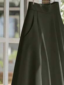 Franclia New French Style High Waist Solid Color Slimming Elegant Fashion Yellow Women's Skirt - Dark Green - View 4