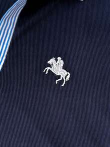 SHEIN 兒童青少年女孩深藍色 Polo 領 Polo 洋裝，小 Logo 馬刺繡圖案，百褶下擺條紋拼接翻領洋裝，校服休閒洋裝，返校季穿搭 - 寶藍色 - 查看 6