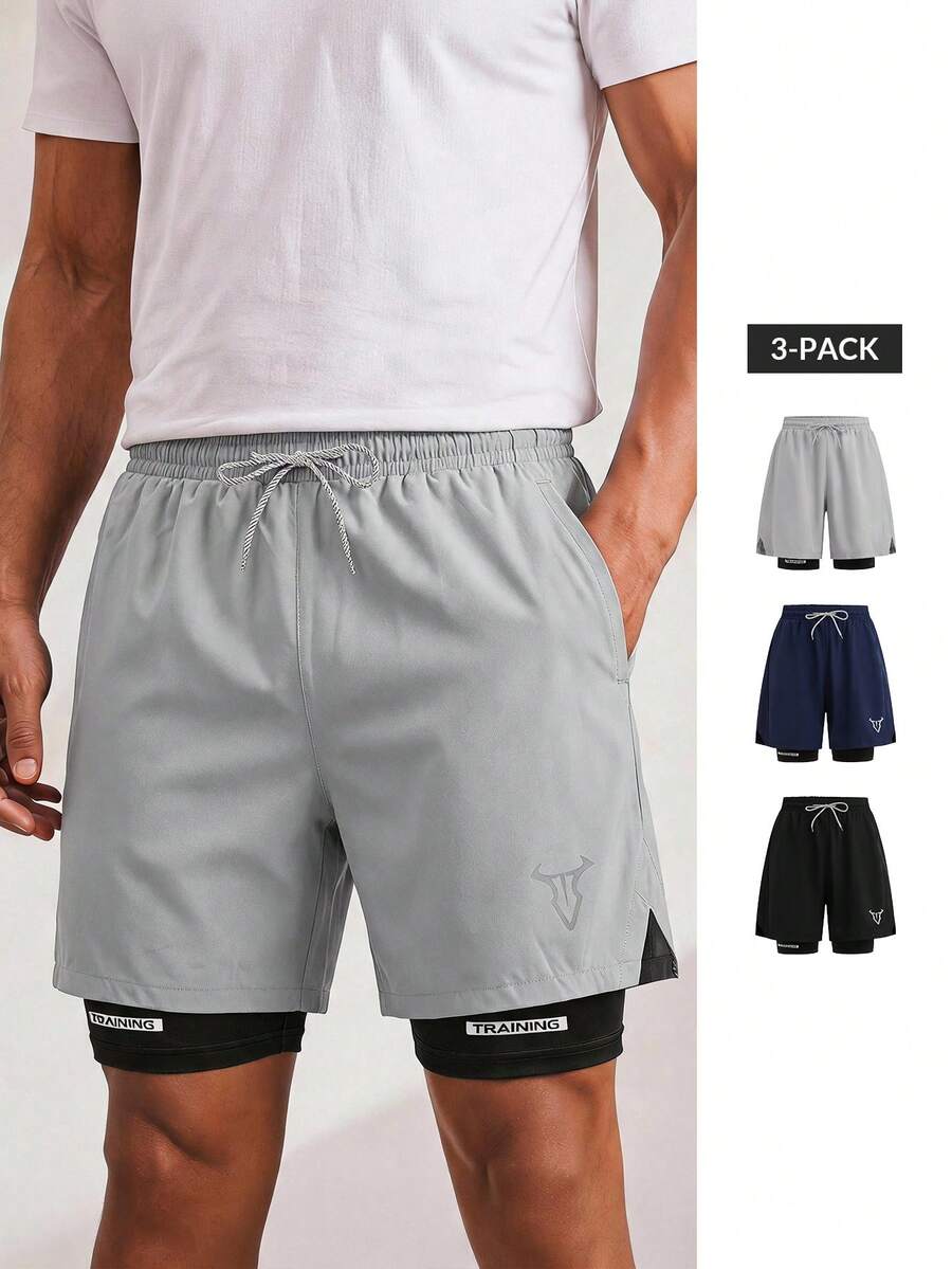 Driftmere 3pcs Men Lightweight Quick-Dry Breathable Gym Sports Shorts, Casual Running Shorts - Multicolor - View 1