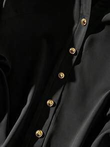 Franclia Camisa casual de verano para mujer de unicolor con cordón lateral - Negro - Ver 4