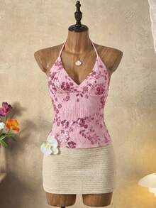 Bellisia Romantic Shiny Blue Sequin Camisole For Summer Beach Vacation Casual - Baby Pink - View 1