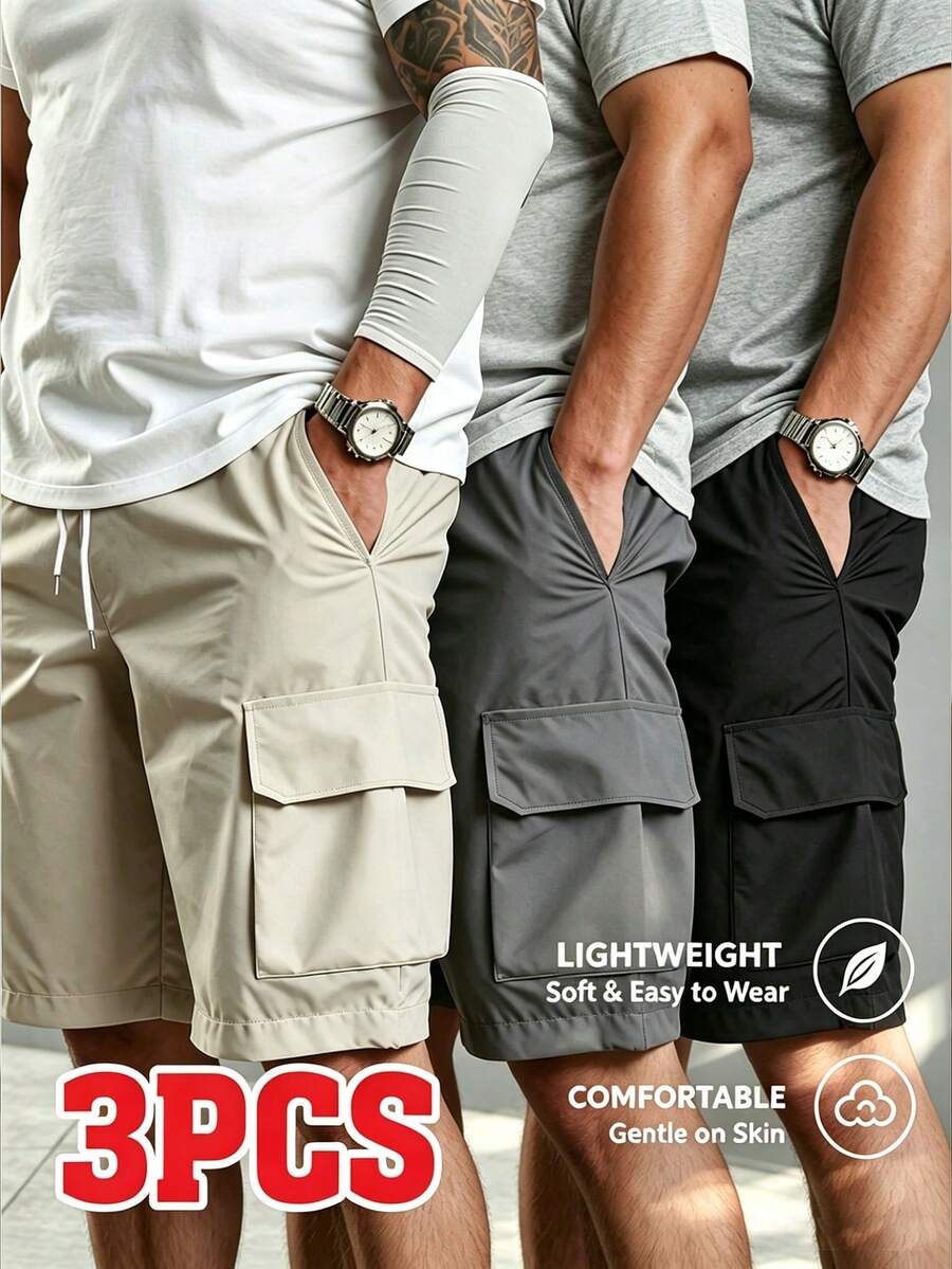 Manfinity Dauomo 3pcs/Set Plus Size Men's Solid Color Casual Loose Shorts With Pockets, Sweatpants - Multicolor - View 1