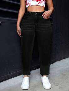 Jeanoix Plus Size Solid Color Casual Everyday Jeans With Belt Loops - Black - View 6