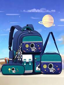 3件組太空人休閒後背包手提包，可攜小型物品，附太空人配件，個性風格引領時尚，大容量雙肩背背包 - 套裝 - 查看 9