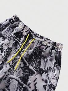 ROMWE MEN Men's Branch Print T-Shirt And Shorts Set - Grey - View 5