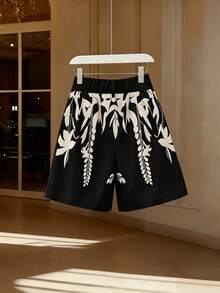 GlowEve CURVE Pantalones cortos de línea A con estampado de moda para mujer de talla grande, primavera-verano, para ir al trabajo - Negro - Ver 2