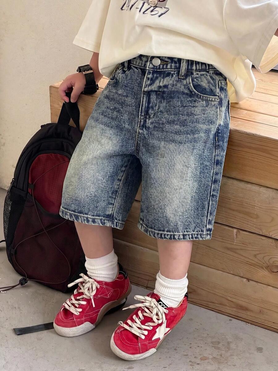 SHEIN 兒童男童淺藍色寬鬆牛仔褲 - 中等水洗藍 - 查看 1