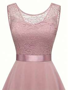 SHEIN 女性夏季無袖粉色蕾絲連衣裙 - 粉色 - 查看 5