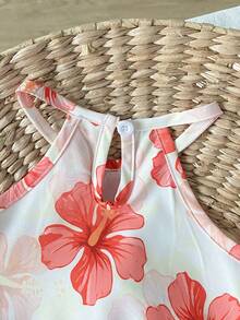 SHEIN Playful Pals 2件組女嬰幼兒/新生兒0-3歲春夏多巴胺熱情色度假外出細肩帶上衣+短褲套裝嬰兒春夏服飾 - 紅色 - View 6