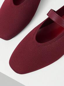 MOTF PREMIUM Zapatos planos Mary Jane con hebilla de cuero PU para Navidad y primavera - Burdeos - Ver 5