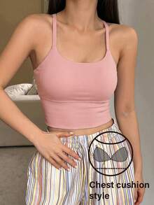 DAZY Solid Color Slightly Pushing Up Women's Sports Bra - Pink - View 4