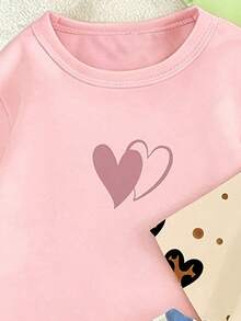 (1 Random SET)Young Girls Leopard Print Heart Polka Dot Bow Cherry Cute Rabbit Rainbow Flower Short T-Shirt And Leggings Set Spring Autumn Outfit - Multicolor - View 3