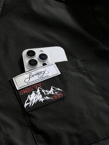 ESTAVOR Camisa de manga corta con diseño de bolsillo y estampado de letras para hombre - Negro - Ver 4