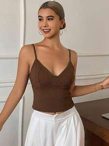 DAZY Camiseta de tirantes con relleno incorporado de unicolor para mujer - Marrón - Ver 6