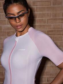 Powerista Veste de cyclisme femme à manches courtes, blocs de couleurs blanc & rose - Blanc - Voir 5
