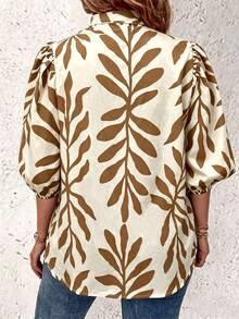 EMERY ROSE Floral Single Button Casual Daily Mid-Sleeve Shirt For New Year Clothes - Brown - View 2