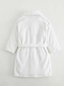 Cozy Pixies 兒童小男孩秋冬字母圖案抓絨內裡加厚連帽長袖抽繩睡袍，適用於居家、浴室、海灘等多場景 - 白色 - 查看 2