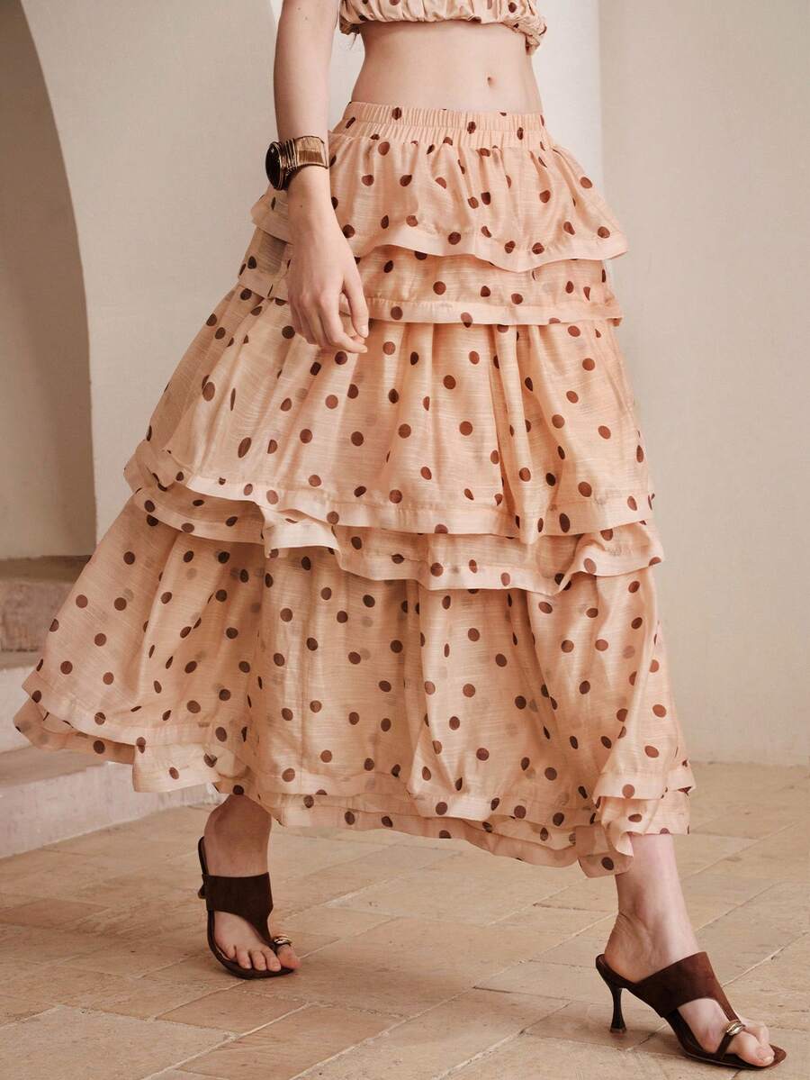 SHEIN 2026 優雅女款洋裝,適合約會、日常、休閒、海灘度假、派對等多種場合。極簡百搭女款裙裝,純色設計,收腰顯瘦搭配荷葉邊裙襬,梭織布料製成。非常適合外出、假日與度假穿著。 - 杏色 - 查看 1