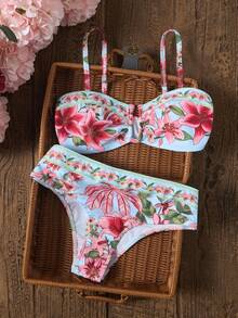 Swim Vcay 女款休閒度假海灘多色印花紋理布料比基尼兩件式泳衣套裝 - 藍色 - 查看 2