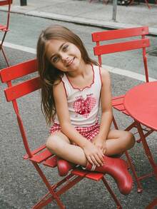 Hapijoa Young Girl Summer Casual Heart Cherry Print Contrast Trim Tank Top - White - View 4