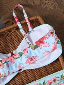 Swim Vcay 女款休閒度假海灘多色印花紋理布料比基尼兩件式泳衣套裝 - 藍色 - 查看 6
