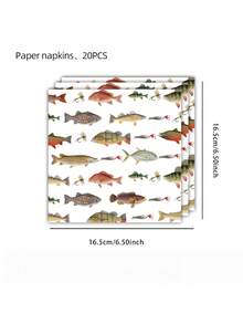 Fishing Theme Disposable Printed Paper Napkins, Outdoor Camping Picnic Party Table Decorations, Birthday Gathering Atmosphere Dinner Napkin - multicolor - View 3
