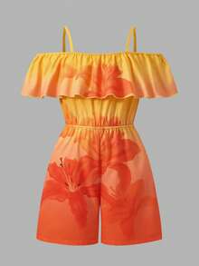 Romper Kasual Berlipit Motif Bunga untuk Pakaian Sehari-hari Remaja Perempuan - Kuning - View 9