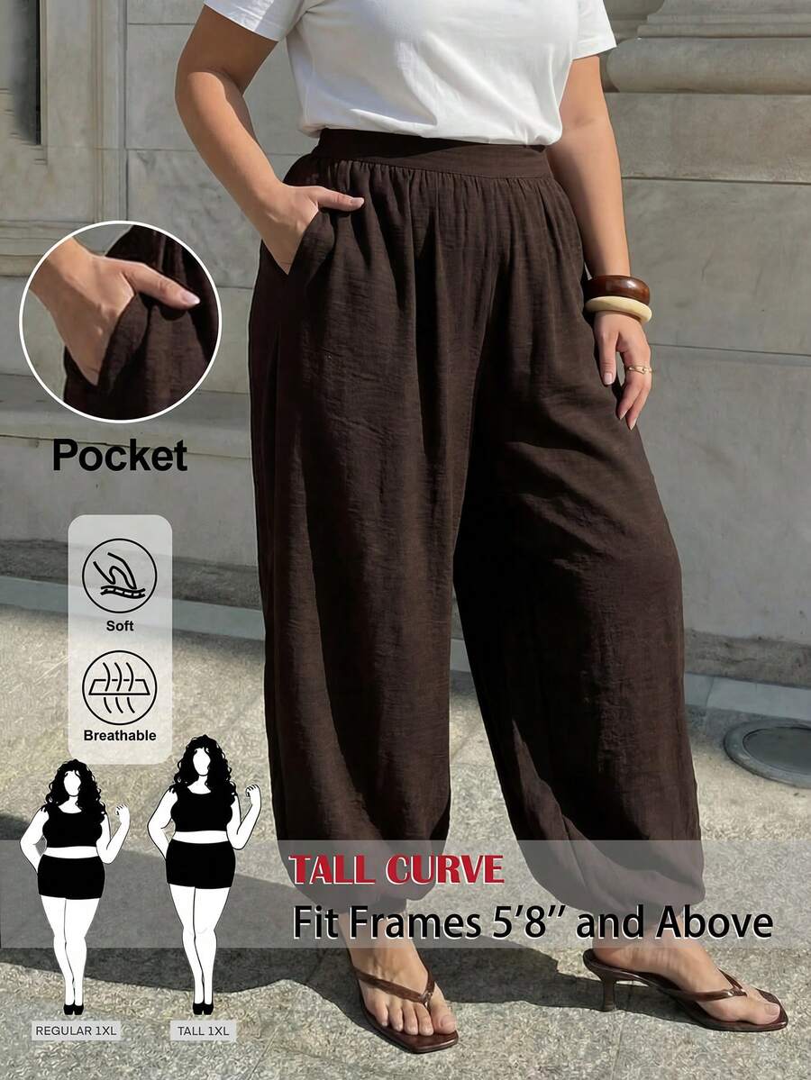 SHEIN Tall CURVE Plus Size Women's Chocolate Brown Drawstring Pants Vacation Autumn Elegant Fall Formal Casual Elegant Business Carribean