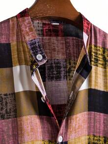 Manfinity Homme Camisa de manga corta con cuello alto y abotonadura sencilla a cuadros para hombre (corte aleatorio) - Multicolor - Ver 4