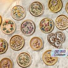 MOCARD 20入/包 壓花蠟封貼紙，復古創意美學貼紙，DIY裝飾拼貼手工藝用品，節日禮物，個性化剪貼簿學校文具 - 黃色 - 查看 2