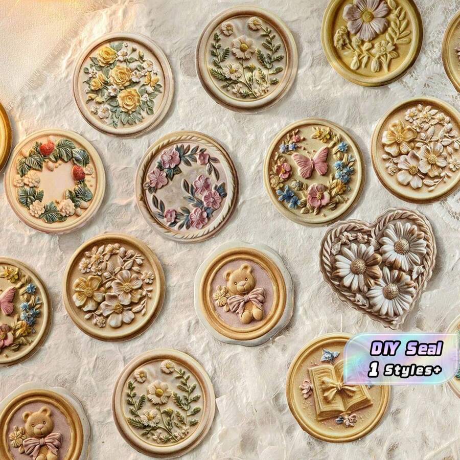 MOCARD 20入/包 壓花蠟封貼紙，復古創意美學貼紙，DIY裝飾拼貼手工藝用品，節日禮物，個性化剪貼簿學校文具