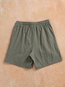 Manfinity Homme Pantalones cortos de algodón y lino de corte holgado para hombre de talla grande - Verde militar - Ver 4