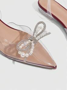 CUCCOO SZL Women's Clear Strap Heeled Sandals With Elegant Rhinestone Embellishment - Scarlet 1 - View 5
