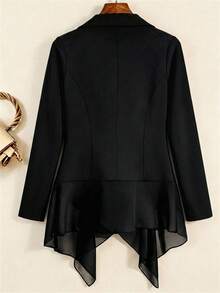 GlowEve CURVE Plus Size Spring/Summer Lightweight Long Sleeve Asymmetrical Chiffon Blazer Vest - Black - View 2
